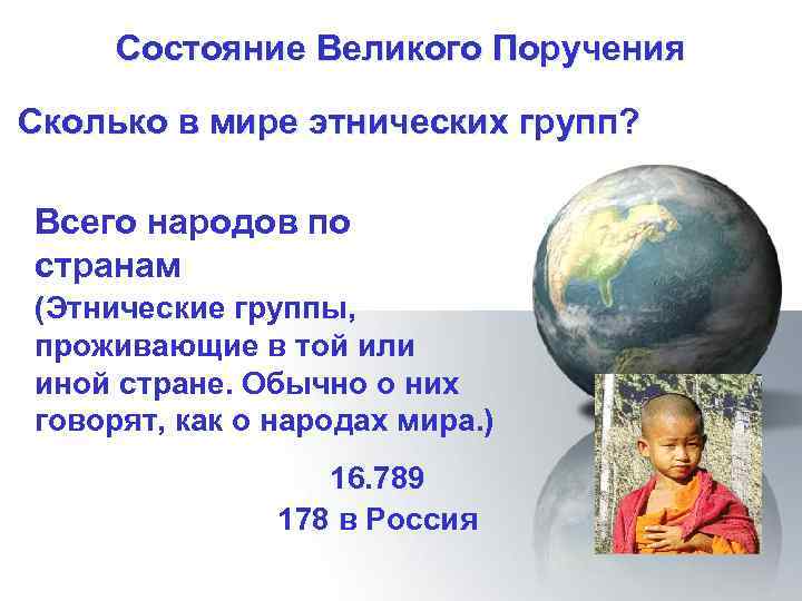 Состояние Великого Поручения Сколько в мире этнических групп? Всего народов по странам (Этнические группы,