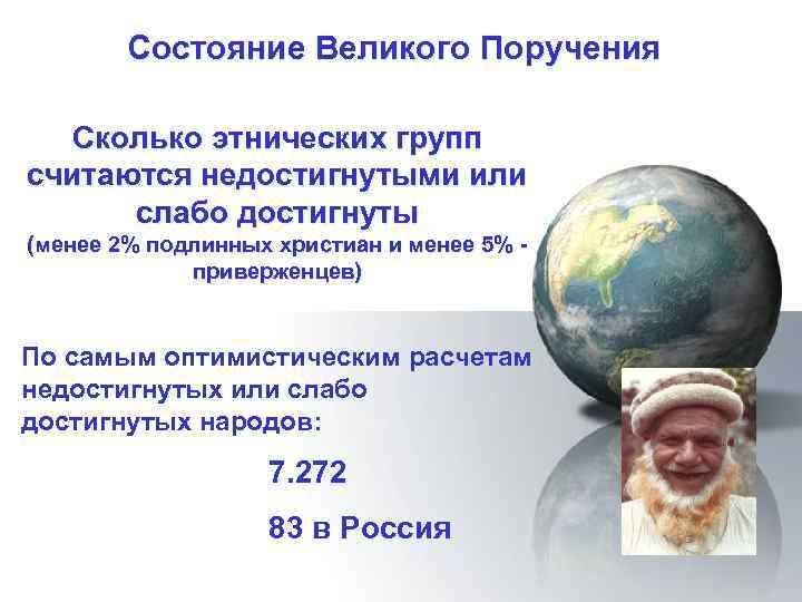 Состояние Великого Поручения Сколько этнических групп считаются недостигнутыми или слабо достигнуты (менее 2% подлинных