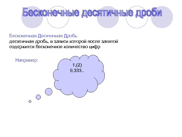 Бесконечная Десятичная Дробь десятичная дробь, в записи которой после запятой содержится бесконечное количество цифр
