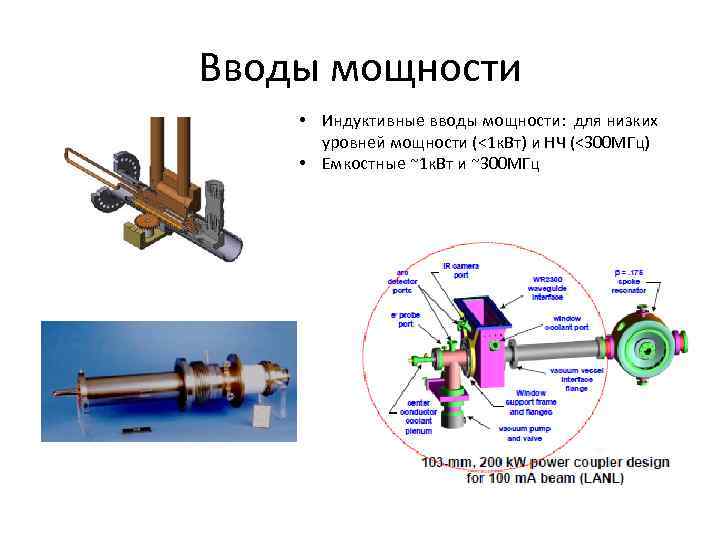 Вводы мощности • Индуктивные вводы мощности: для низких уровней мощности (<1 к. Вт) и