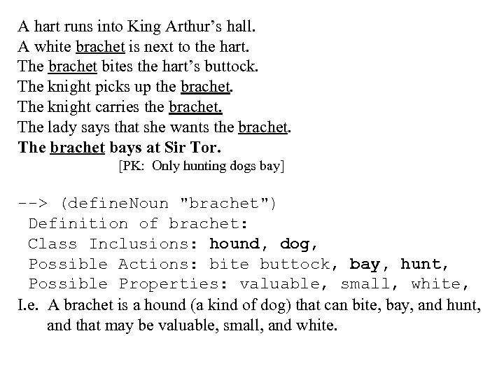 A hart runs into King Arthur’s hall. A white brachet is next to the