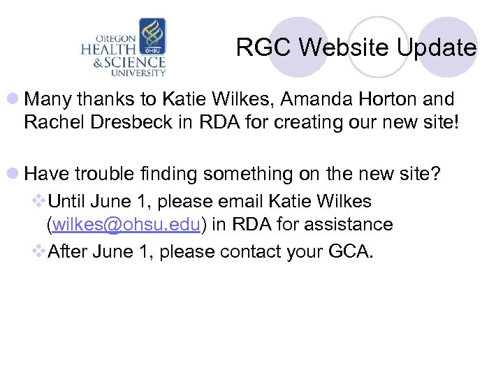 RGC Website Update l Many thanks to Katie Wilkes, Amanda Horton and Rachel Dresbeck