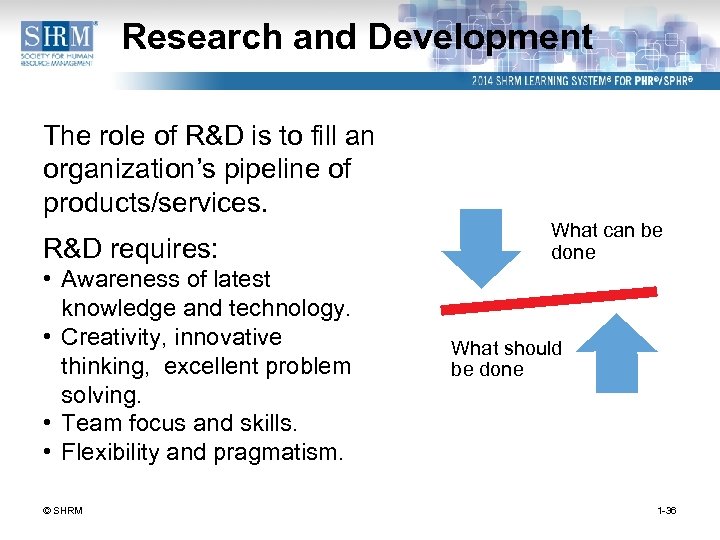 Research and Development The role of R&D is to fill an organization’s pipeline of