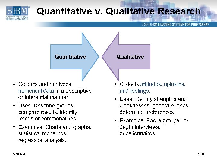 Quantitative v. Qualitative Research Quantitative • Collects and analyzes numerical data in a descriptive