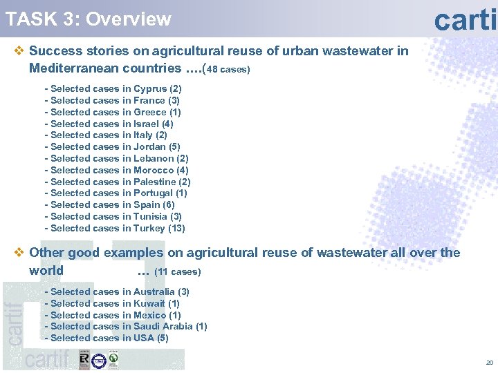TASK 3: Overview carti v Success stories on agricultural reuse of urban wastewater in