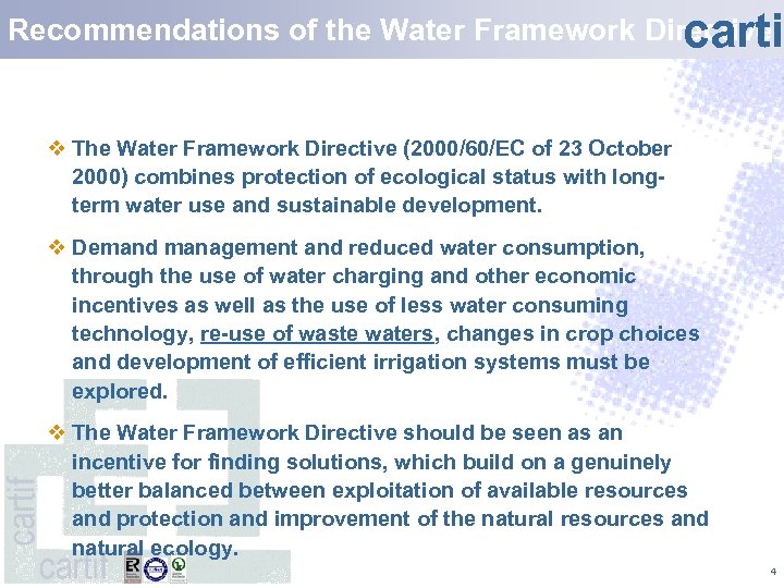 Recommendations of the Water Framework Directive carti v The Water Framework Directive (2000/60/EC of