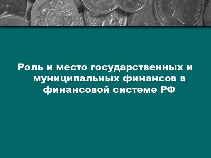 Роль и место государственных и муниципальных финансов в финансовой системе РФ 