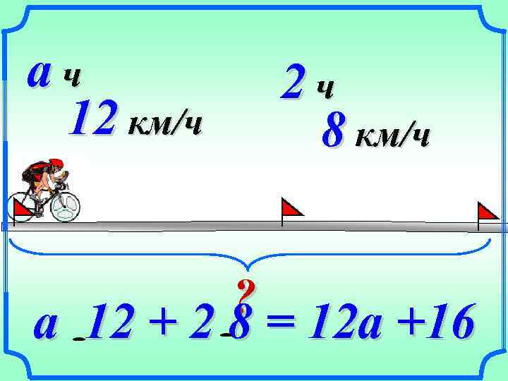 aч 12 км/ч 2 ч 8 км/ч ? = 12 a +16 a 12