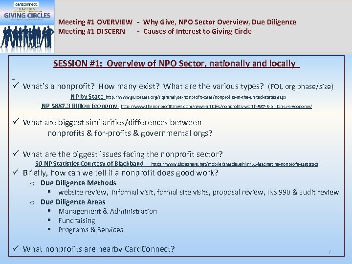 Meeting #1 OVERVIEW - Why Give, NPO Sector Overview, Due Diligence Meeting #1 DISCERN