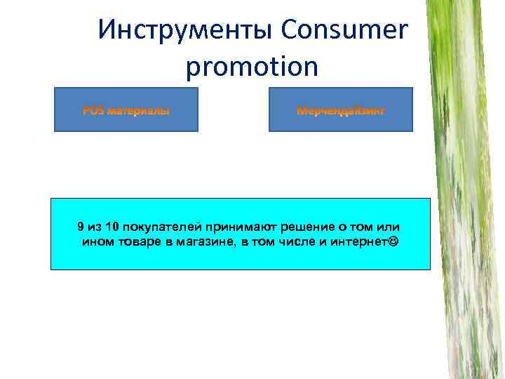 Инструменты Consumer promotion 9 из 10 покупателей принимают решение о том или ином товаре