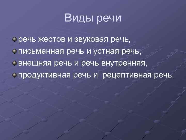 Виды речи речь жестов и звуковая речь, письменная речь и устная речь, внешняя речь