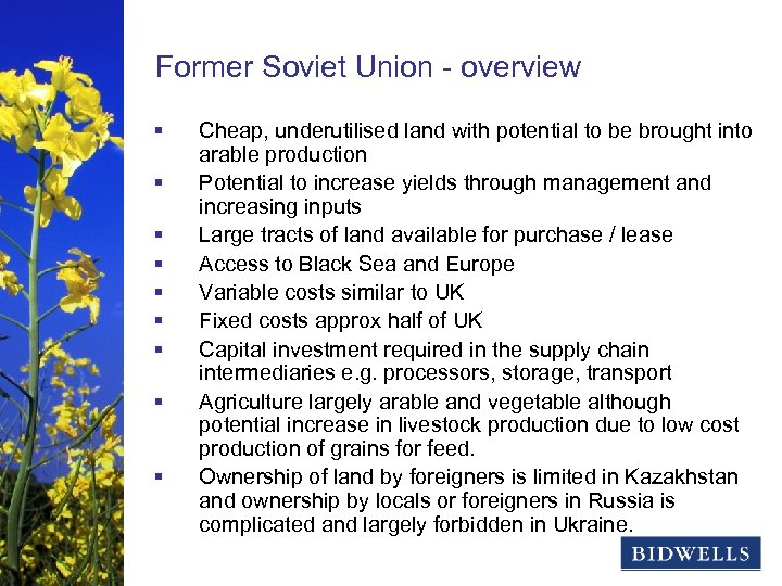 stewardship & prosperity Former Soviet Union - overview § § § § § Cheap,