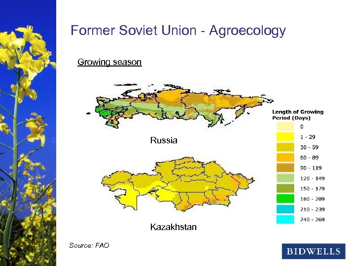 stewardship & prosperity Former Soviet Union - Agroecology Growing season Russia Kazakhstan Source: FAO