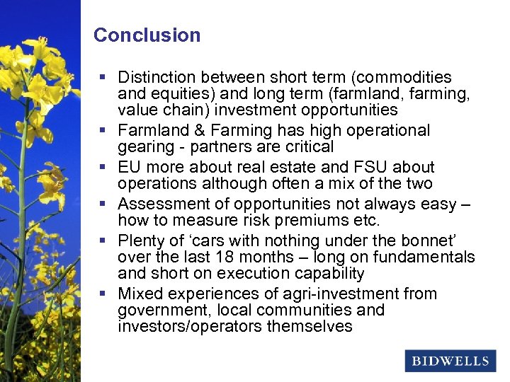 stewardship Conclusion & prosperity § Distinction between short term (commodities and equities) and long