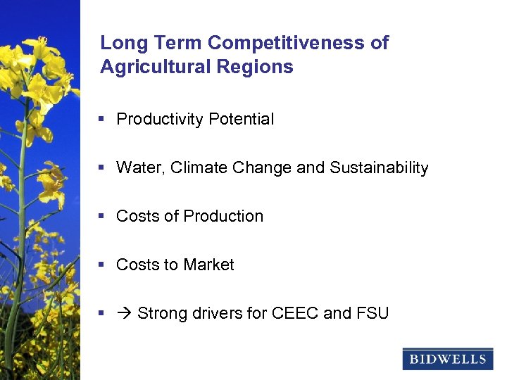 stewardship & prosperity Long Term Competitiveness of Agricultural Regions § Productivity Potential § Water,