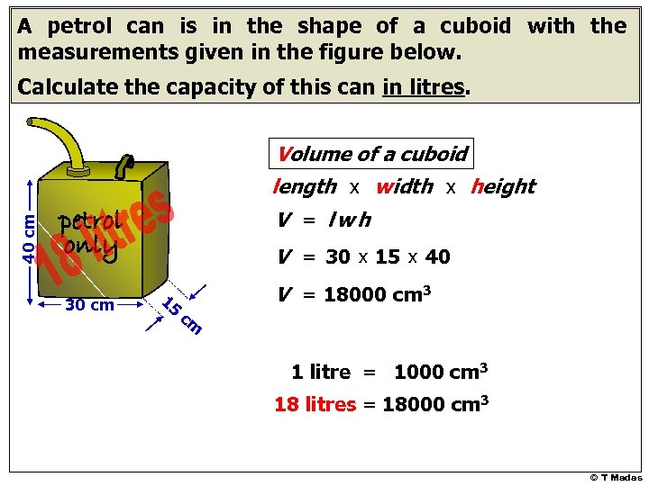 A petrol can is in the shape of a cuboid with the measurements given