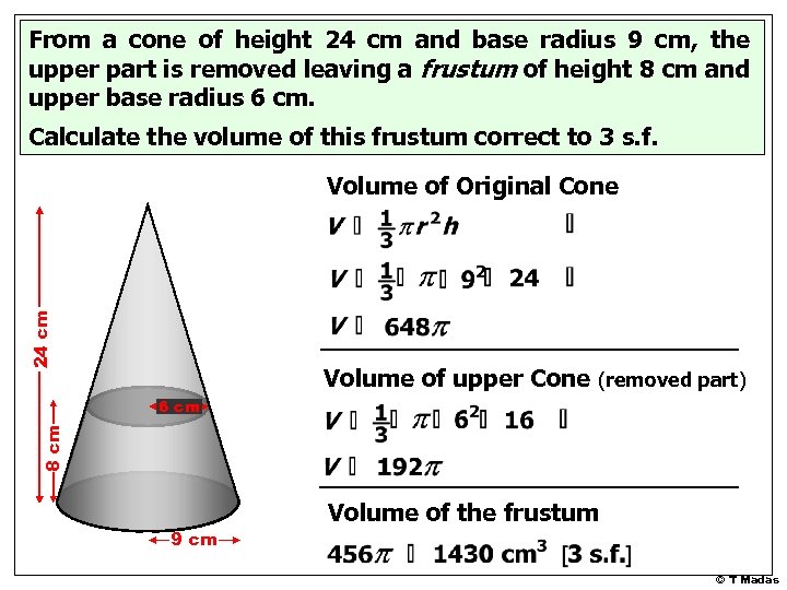 From a cone of height 24 cm and base radius 9 cm, the upper