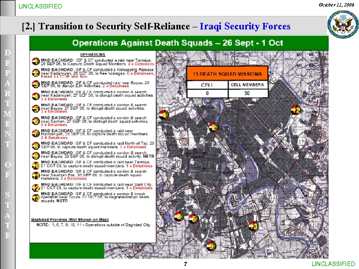 October 11, 2006 UNCLASSIFIED [2. ] Transition to Security Self-Reliance – Iraqi Security Forces