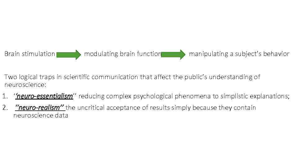 Brain stimulation modulating brain function manipulating a subject’s behavior Two logical traps in scientific