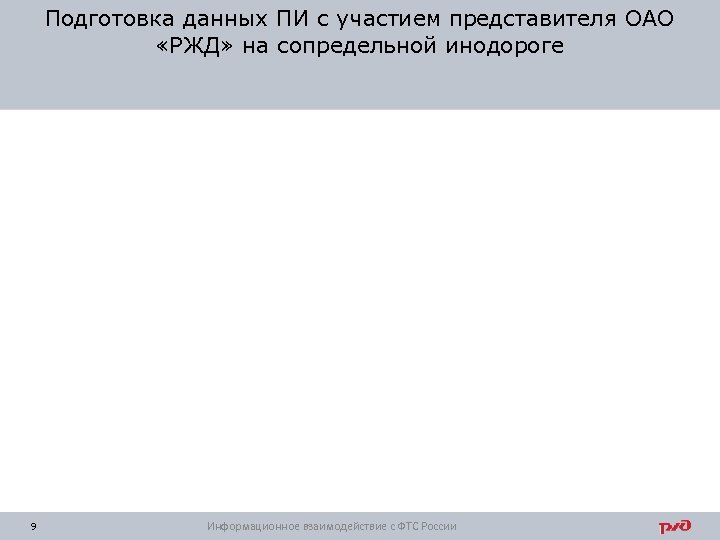 Подготовка данных ПИ с участием представителя ОАО «РЖД» на сопредельной инодороге 9 Информационное взаимодействие