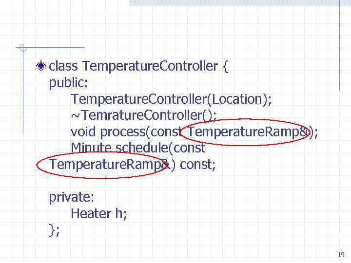 class Temperature. Controller { public: Temperature. Controller(Location); ~Temrature. Controller(); void process(const Temperature. Ramp&); Minute