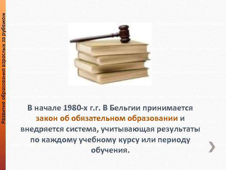 Развитие образования взрослых за рубежом В начале 1980 -х г. г. В Бельгии принимается