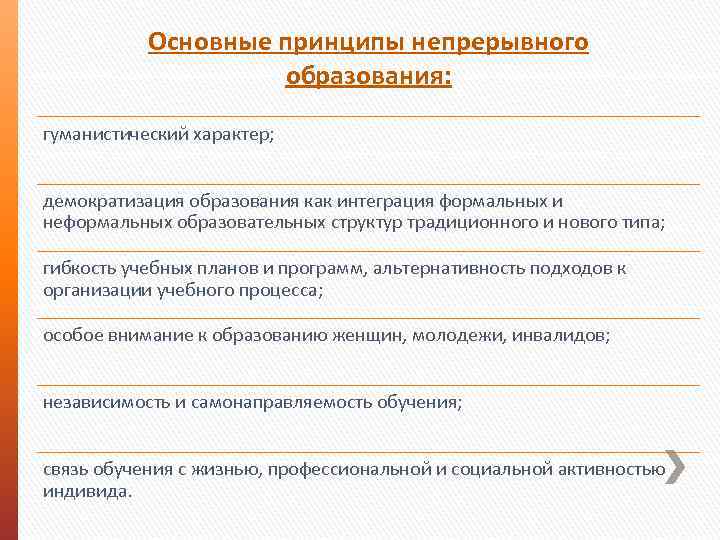 Ведущие принципы разработки непрерывного педагогического образования. Принципы, системы непрерывного образования.. Основные принципы непрерывного образования относятся. К основным принципам непрерывного образования относятся .... Принципы непрерывного образования в педагогике.