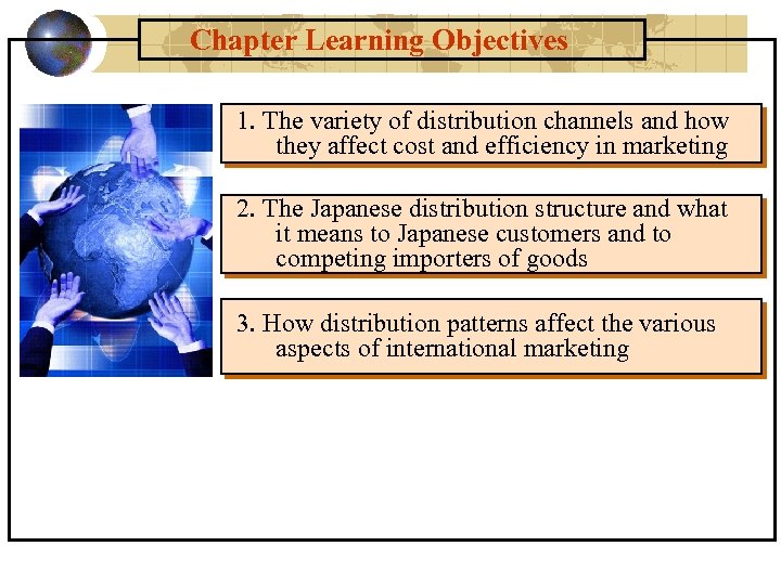 Chapter Learning Objectives 1. The variety of distribution channels and how they affect cost