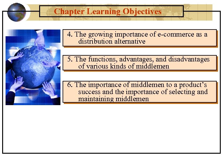 Chapter Learning Objectives 4. The growing importance of e-commerce as a distribution alternative 5.