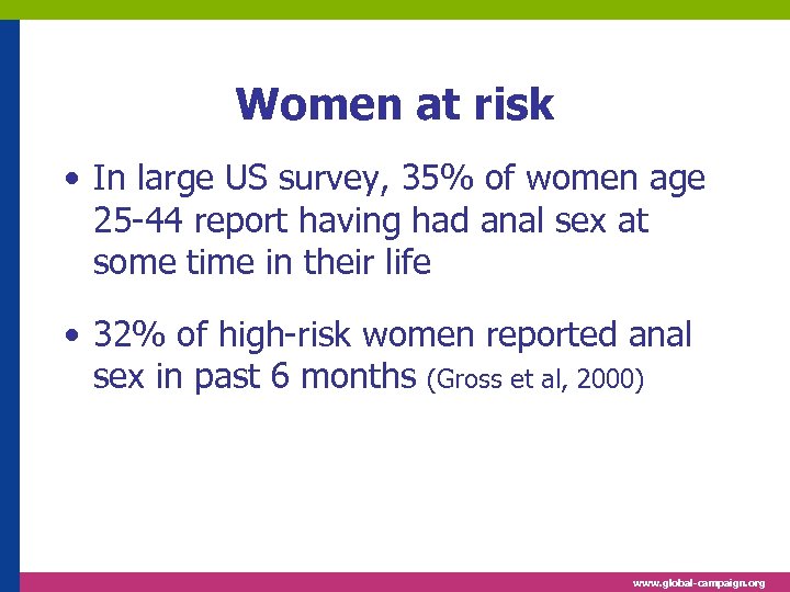 Women at risk • In large US survey, 35% of women age 25 -44