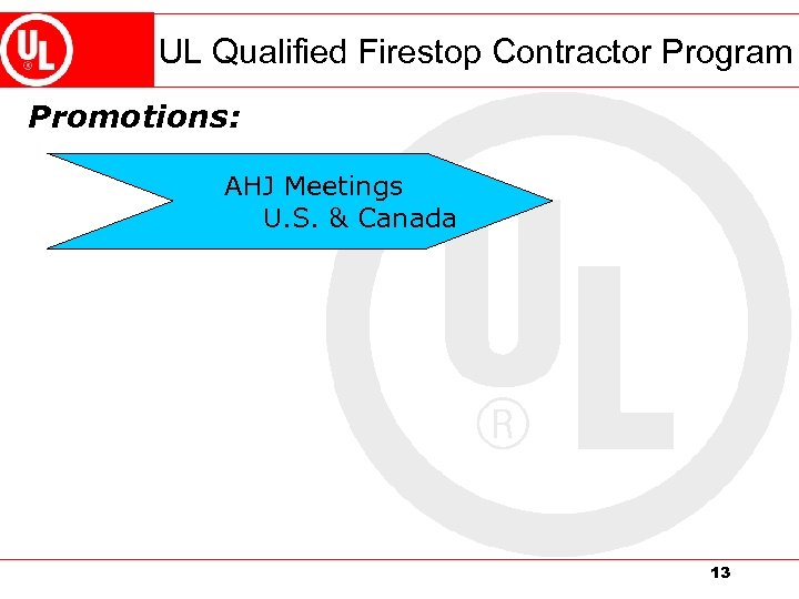 UL Qualified Firestop Contractor Program Promotions: AHJ Meetings U. S. & Canada 13 