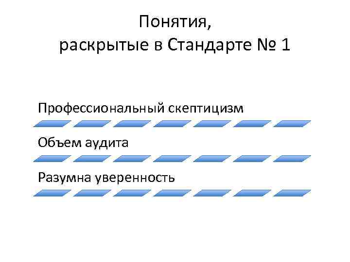 Понятия, раскрытые в Стандарте № 1 Профессиональный скептицизм Объем аудита Разумна уверенность 
