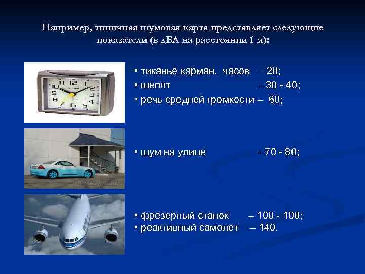 Например, типичная шумовая карта представляет следующие показатели (в д. БА на расстоянии 1 м):