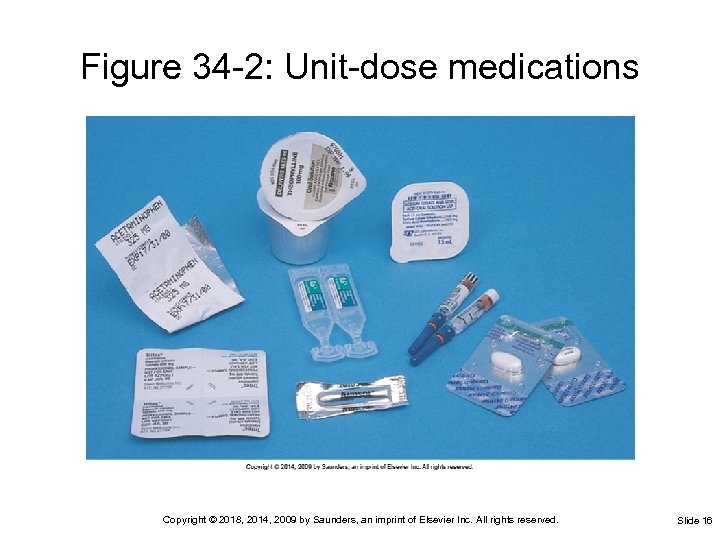 Figure 34 -2: Unit-dose medications Copyright © 2018, 2014, 2009 by Saunders, an imprint