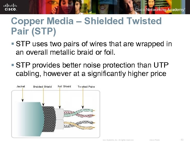 Copper Media – Shielded Twisted Pair (STP) § STP uses two pairs of wires
