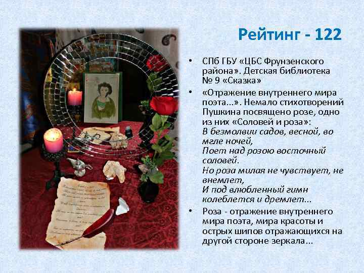 Рейтинг - 122 • СПб ГБУ «ЦБС Фрунзенского района» . Детская библиотека № 9