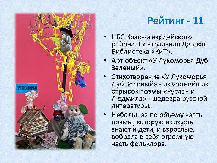 Рейтинг - 11 • ЦБС Красногвардейского района. Центральная Детская Библиотека «Ки. Т» . •