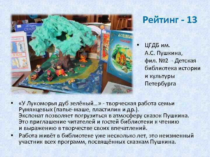Рейтинг - 13 • ЦГДБ им. А. С. Пушкина, фил. № 2 - Детская