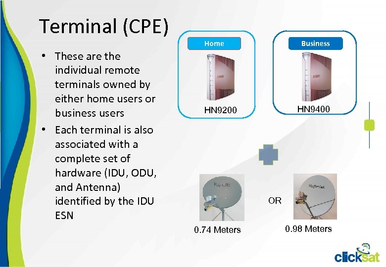 Terminal (CPE) • These are the individual remote terminals owned by either home users