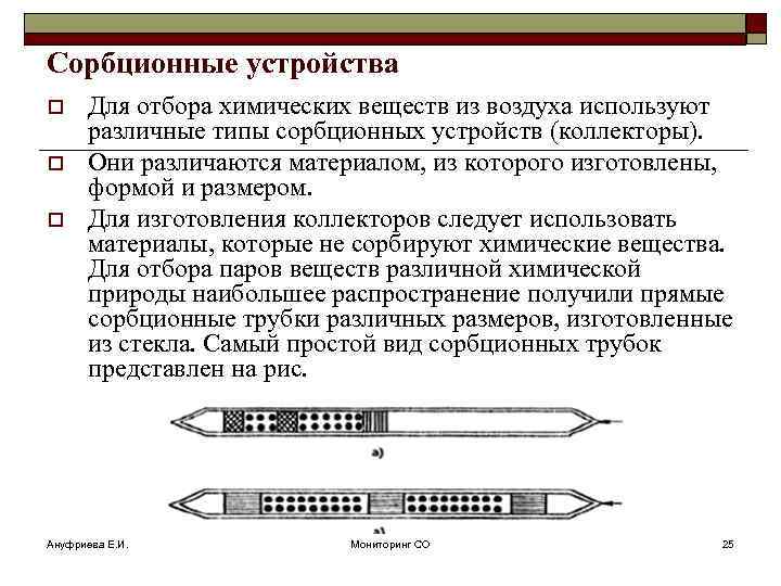 Сорбционные устройства o o o Для отбора химических веществ из воздуха используют различные типы