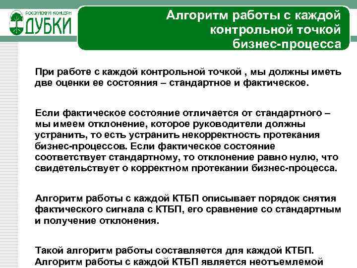 Алгоритм работы с каждой контрольной точкой бизнес-процесса При работе с каждой контрольной точкой ,