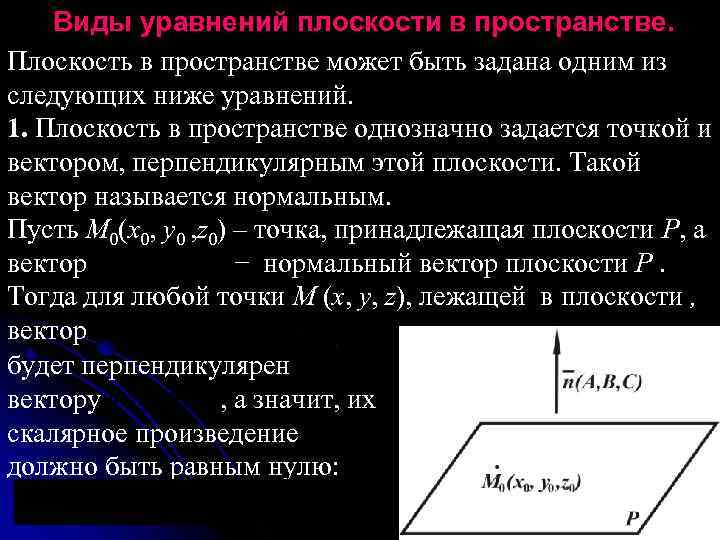 Плоскость проходящая через точку перпендикулярно вектору