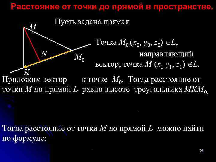 Расстояние от точки до прямой равно