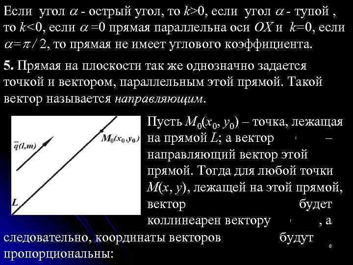 Если угол - острый угол, то k>0, если угол - тупой , то k<0,