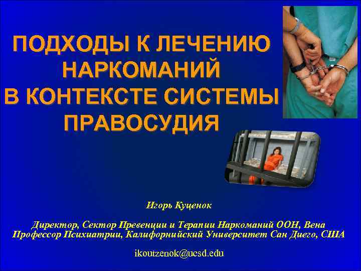 ПОДХОДЫ К ЛЕЧЕНИЮ НАРКОМАНИЙ В КОНТЕКСТЕ СИСТЕМЫ ПРАВОСУДИЯ Игорь Куценок Директор, Сектор Превенции и
