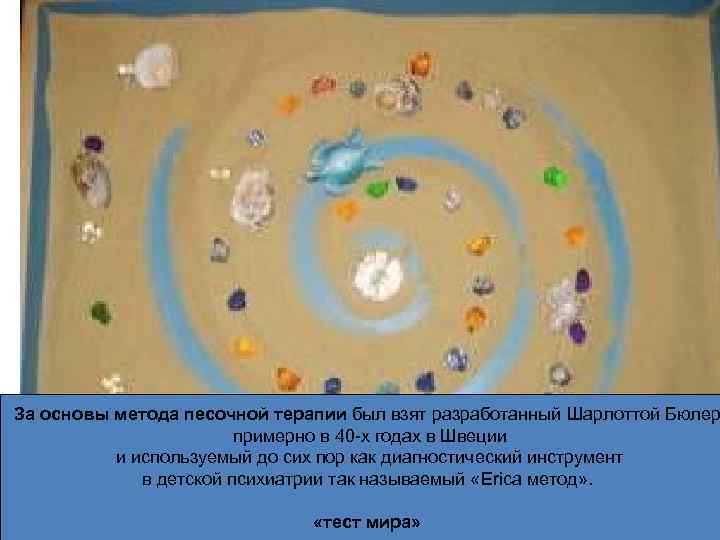 За основы метода песочной терапии был взят разработанный Шарлоттой Бюлер примерно в 40 -х