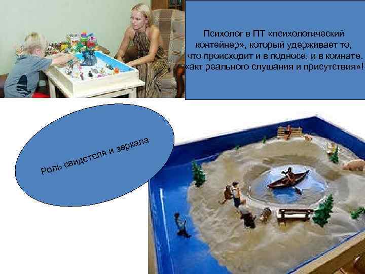 Психолог в ПТ «психологический контейнер» , который удерживает то, что происходит и в подносе,