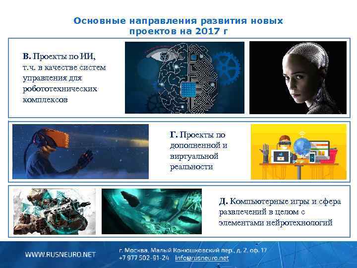 Основные направления развития новых проектов на 2017 г В. Проекты по ИИ, т. ч.