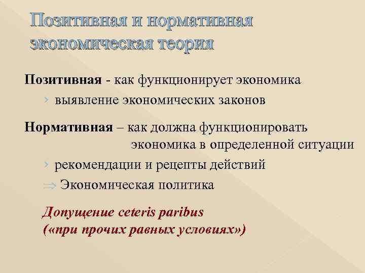 Позитивная и нормативная экономическая теория Позитивная - как функционирует экономика › выявление экономических законов