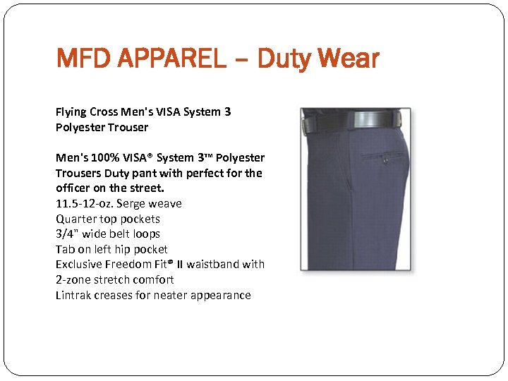 MFD APPAREL – Duty Wear Flying Cross Men's VISA System 3 Polyester Trouser Men's